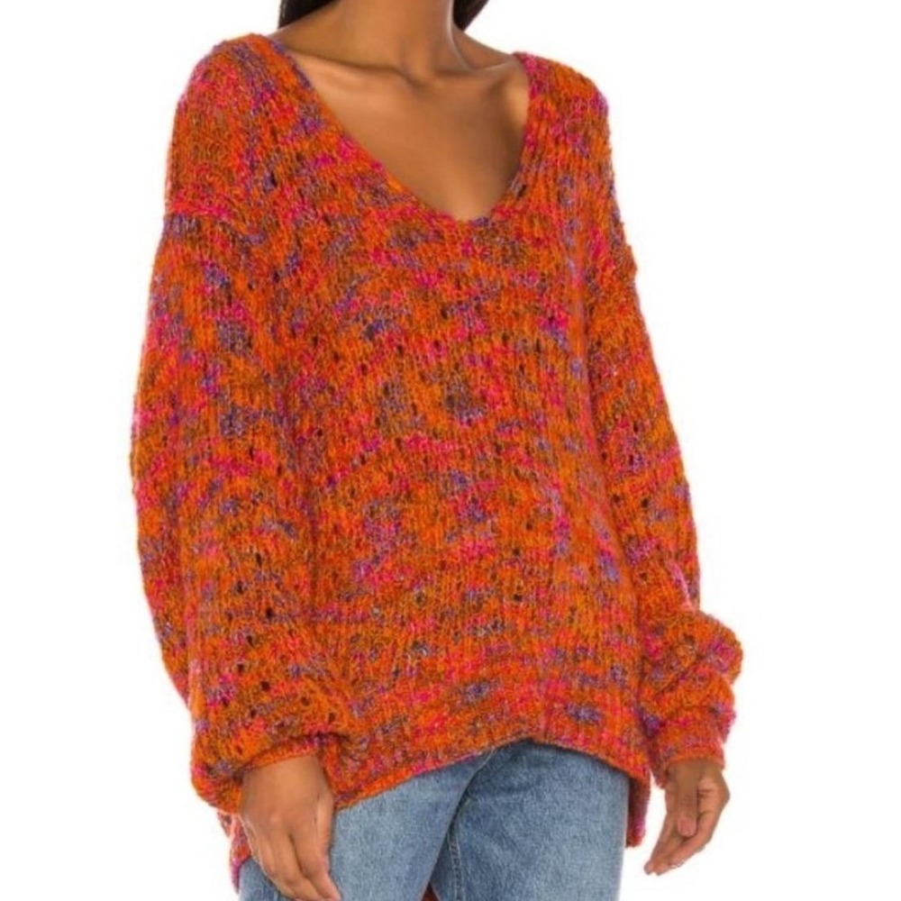 M‎ Free People Sweater Tunic Orange Knit Pullover Oversized chunky sweater - Picture 2 of 9